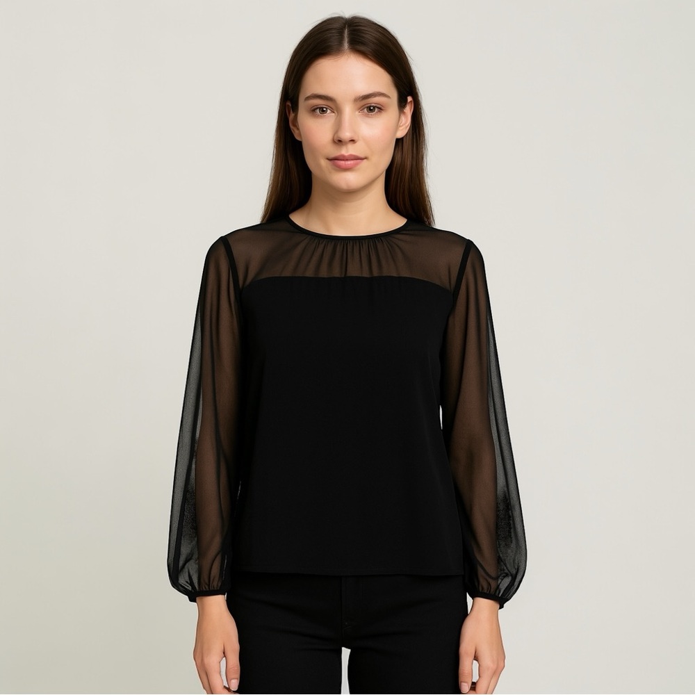 VTG David Hayes Black Sheer Silk Blouse 14